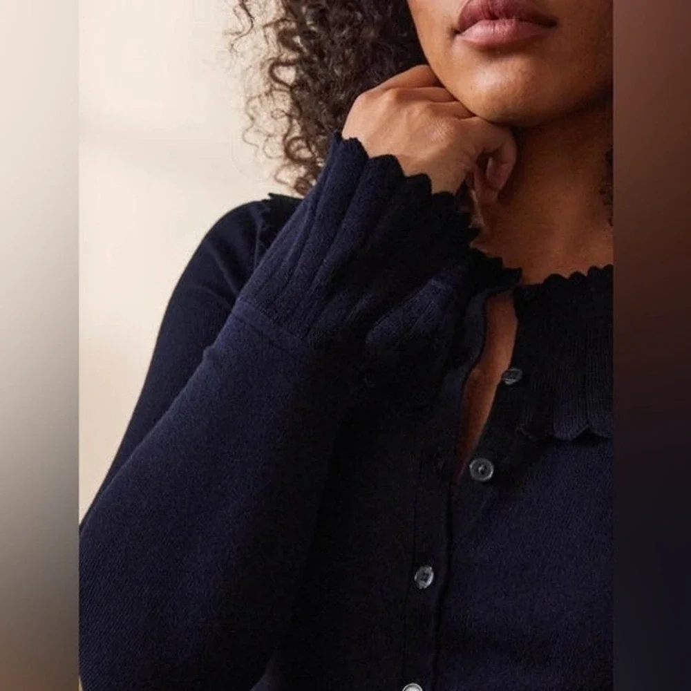 Boden Abercorn Navy Blue Collar Knit Sweater Dress Ruffle Cuffs NWT Wool Blend12 - Picture 4 of 13